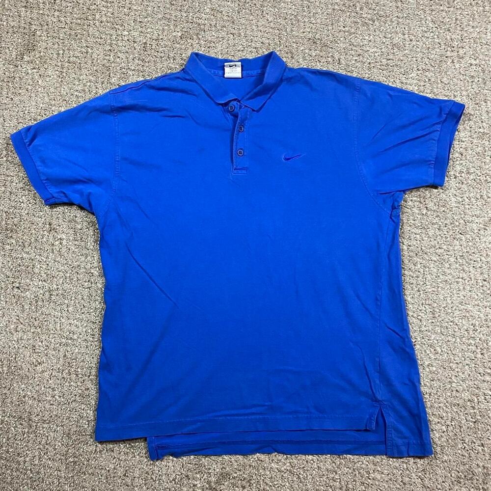 VTG 90s Nike Polo Shirt Mens L Blue Tonal Embroidered Golf Streetwear Blue